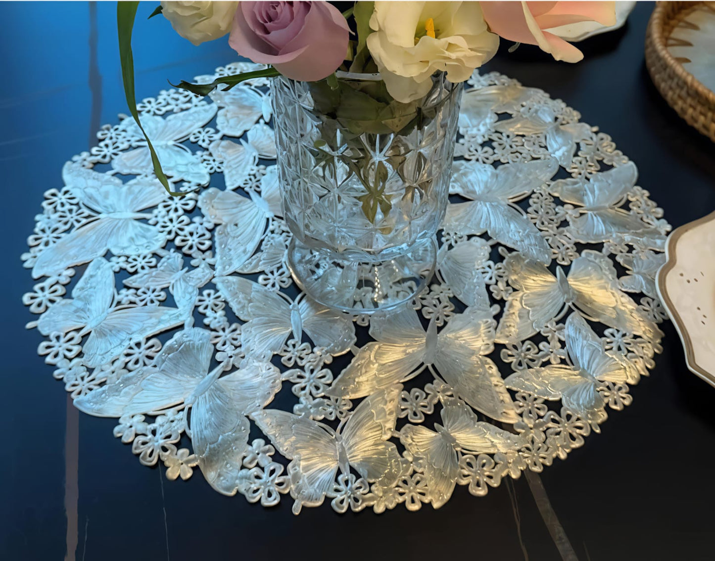 Metallic PVC Dining Placemats – 6 Piece Set | Elegant Butterfly Design