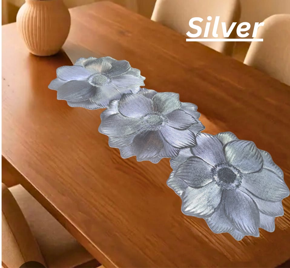 Sunflower Shaped Dining Mats & Runner Combo - Silver