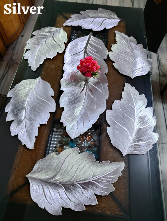 Leaf Design Dining Mats & Runner Combo - Silver