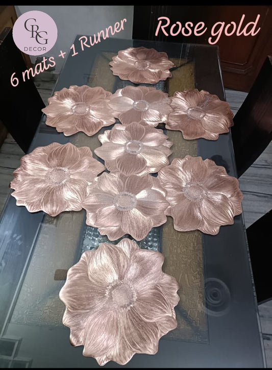 Sunflower Shaped Dining Mats & Runner Combo - Rose Gold