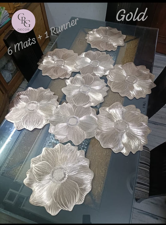 Sunflower Shaped Dining Mats & Runner Combo - Gold