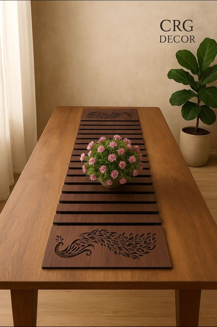 Luxury Wooden Peacock Table Runner – Premium Dining Table Decor