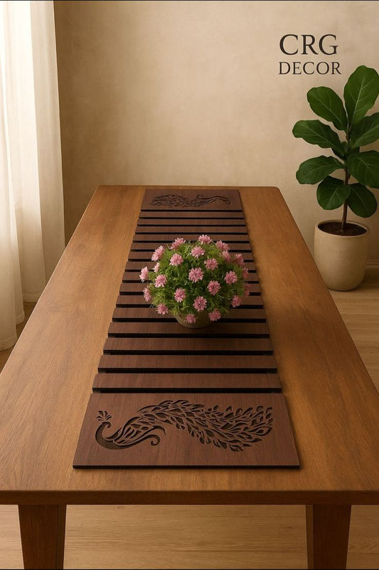 Luxury Wooden Peacock Table Runner – Premium Dining Table Decor