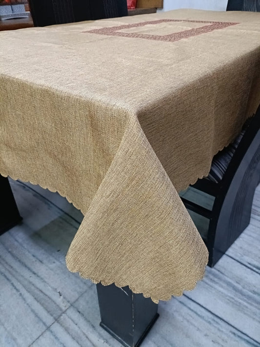 Jute Plain 6 Seater Table Cover with Cross Stitch Work