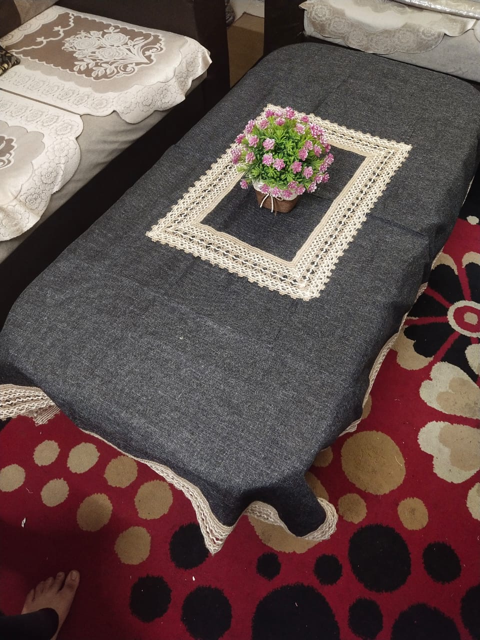 Jute Center Table cover with Center runner designing and beautiful border